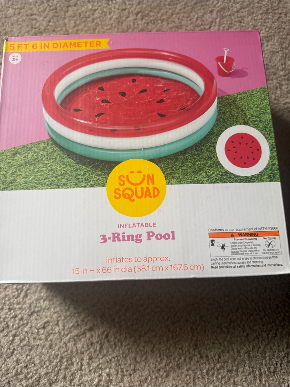 Sun Squad Inflatable 3-Ring Kids Pool - Red, White & Green